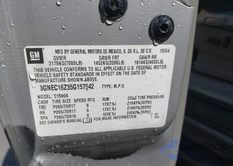 2005 Chevrolet Suburban 1500 Z71 from USA, damaged, VIN 3GNEC16Z35G157542